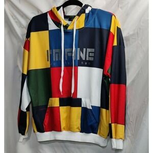 Sample Teat Mens Patchwork Colorblock‎ Hoodie I'M FINE Graphic Pullover